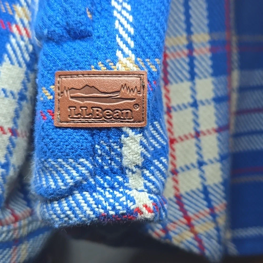L.L. Bean Blue Plaid Button Front Knit Cotton Pocket Shirt Shacket NWOT